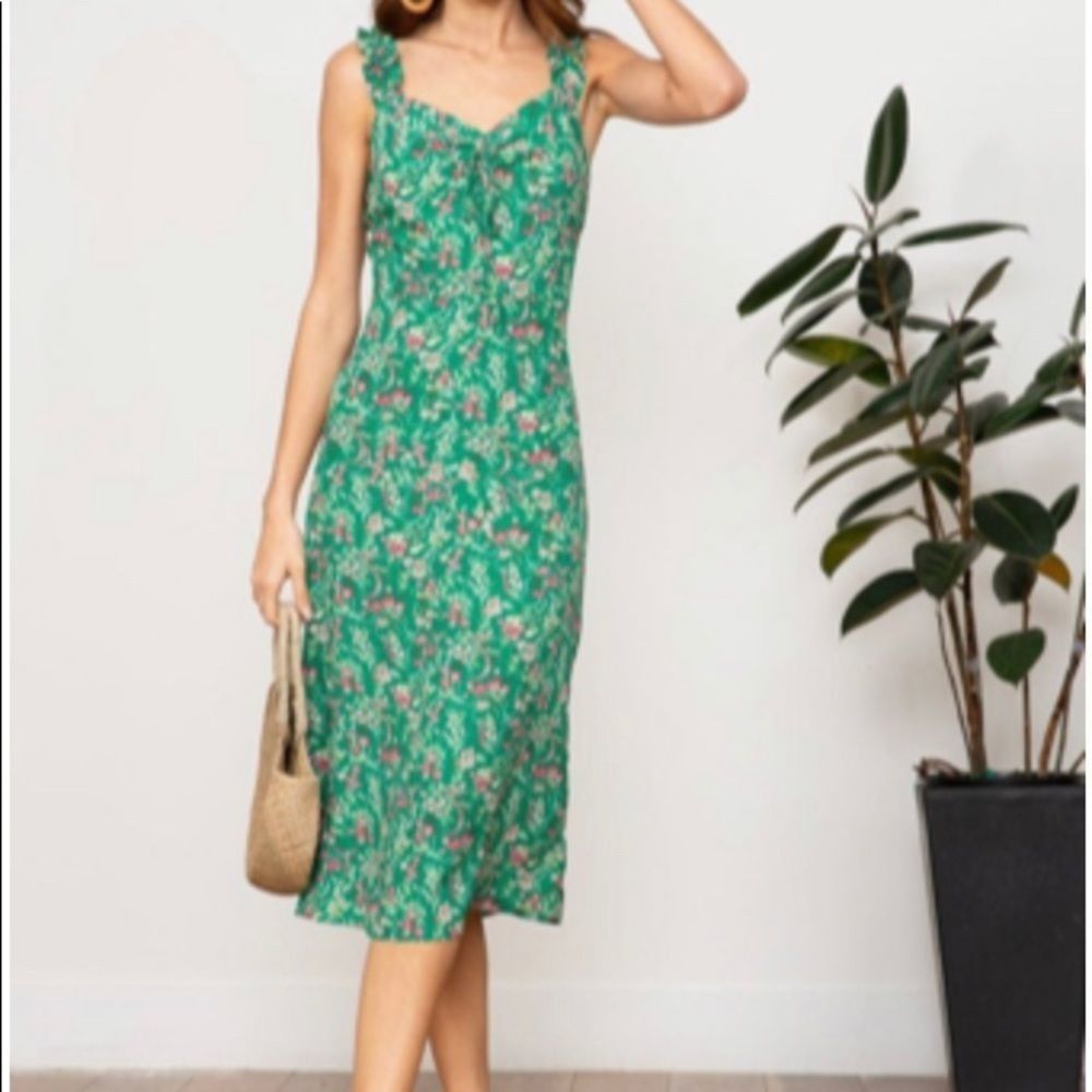 Lucy Paris Bianca floral dress ruffle sleeve zip back Midi large